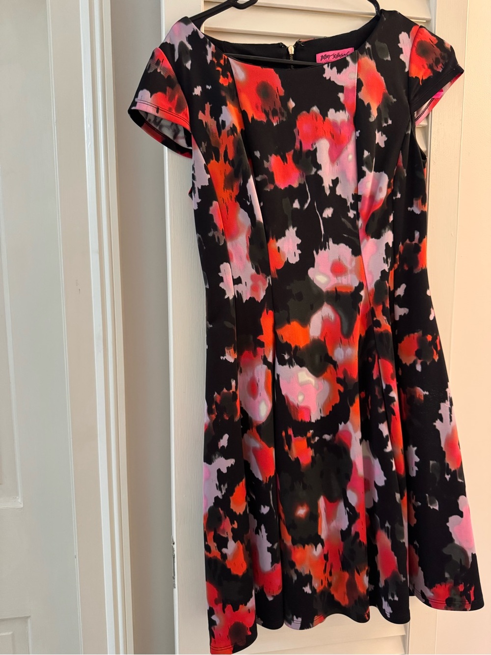 Betsey Johnson Black Mini Dress with Red & Pink Floral Splash